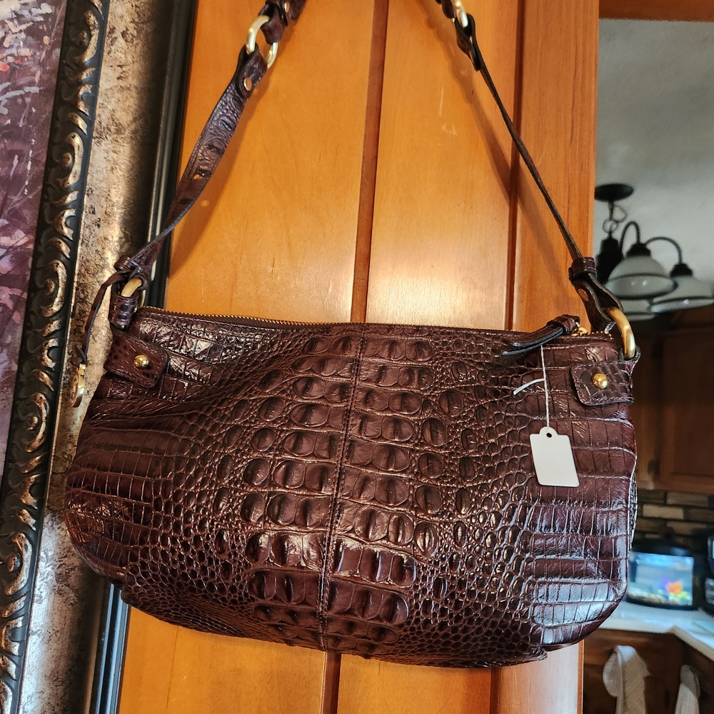 Brahmin Brown Crocodile Embossed Shoulder Bag